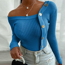 Elegant Button Ribbed Knitted Top