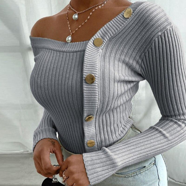 Elegant Button Ribbed Knitted Top