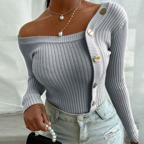 Elegant Button Ribbed Knitted Top