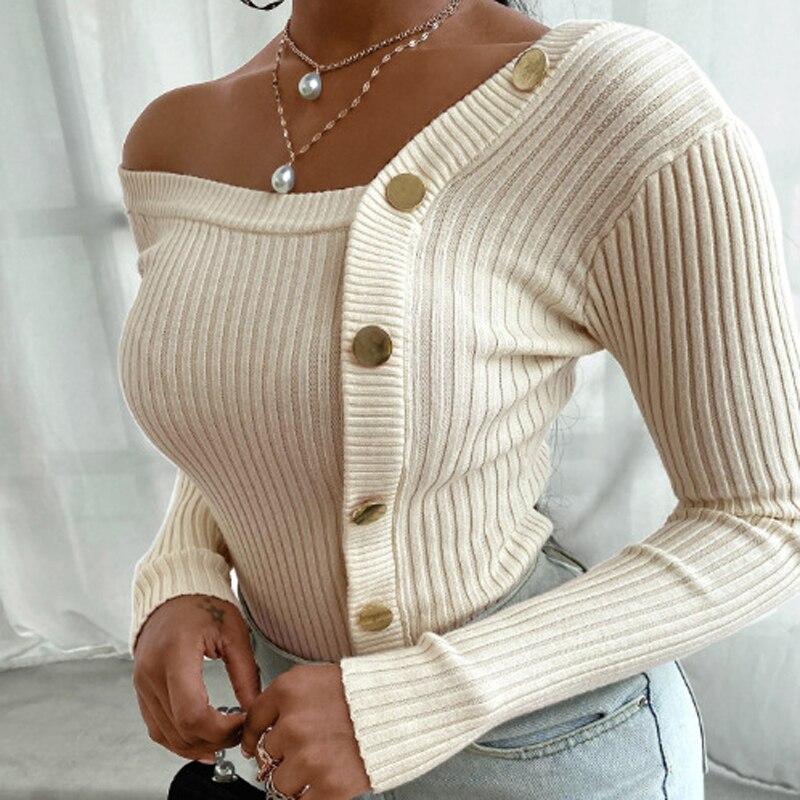 Elegant Button Ribbed Knitted Top