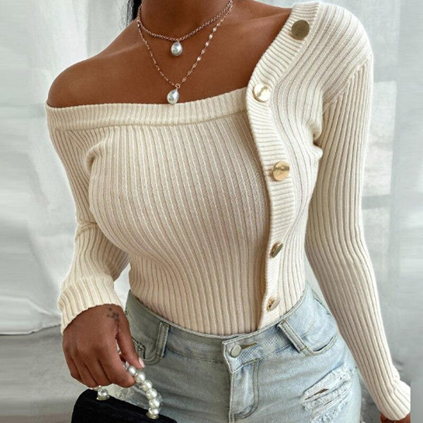 Elegant Button Ribbed Knitted Top