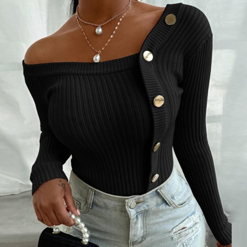 Elegant Button Ribbed Knitted Top