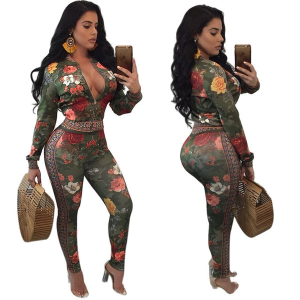 Floral Print Casual Track Suit - Serenity Heart Boutique